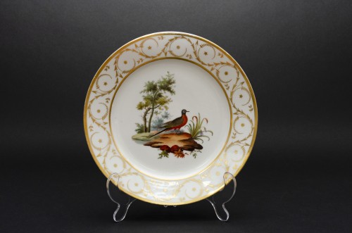 Set of six plates with &quot;Buffon&quot; birds, Charles Halley in Paris, Empire - Porcelain & Faience Style Empire