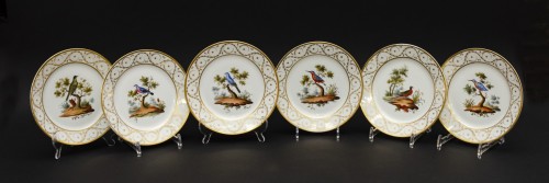 Antiquités - Série de 6 assiettes aux oiseaux de Buffon, Halley à Paris époque Empire