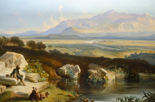 XIXe siècle - Vue de la campagne romaine, Ferdinand Joseph Bernard Marinus (1808-1890) Daté 1857