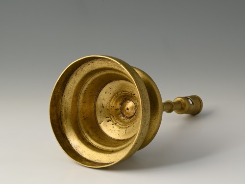  - Very fine brass four-knop circular-based candlestick.