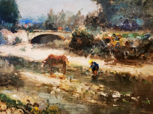 Landscape with bridge and cow - Adolphe Appian (1818-1898) - 