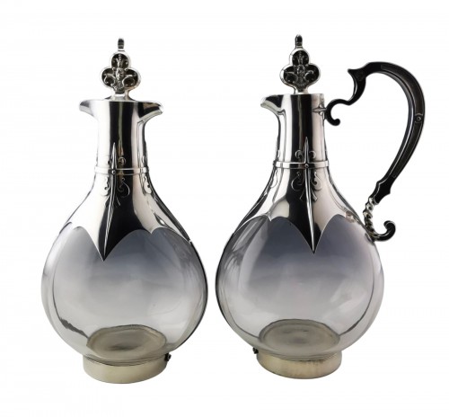 Cardeilhac - Pair Of  Crystal &amp; Sterling Silver Carafes