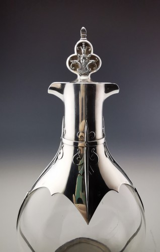 19th century - Cardeilhac - Pair Of  Crystal &amp; Sterling Silver Carafes