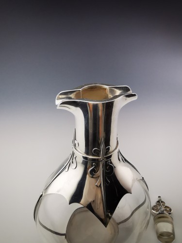  - Cardeilhac - Pair Of  Crystal &amp; Sterling Silver Carafes