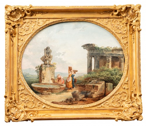 Hubert Robert (1733-1808) - Paysage aux soldats et à la Pyramide - Paintings & Drawings Style 