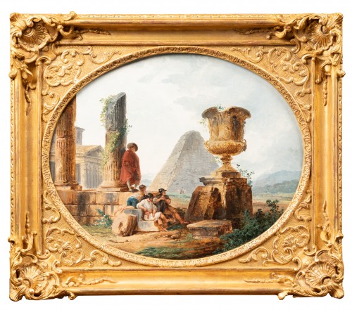 Paintings & Drawings  - Hubert Robert (1733-1808) - Paysage aux soldats et à la Pyramide