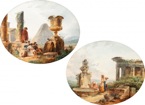 Hubert Robert (1733-1808) - Paysage aux soldats et à la Pyramide - 