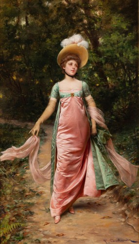 Elegant in pink dress, Frédéric SOULACROIX (1858 - 1933)