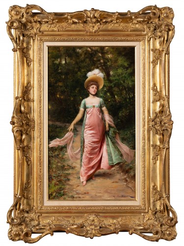 Élégante à la robe rose, Frédéric SOULACROIX (1858 - 1933) - Tableaux et dessins Style 