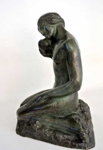 Sculpture Sculpture en Bronze - Demoiselle à la colombe - Sylvestre Clerc (1892/1965)