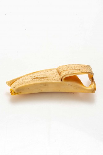Polychrome Ivory Okimono Depicting The Study Of A Peeled Banana - 