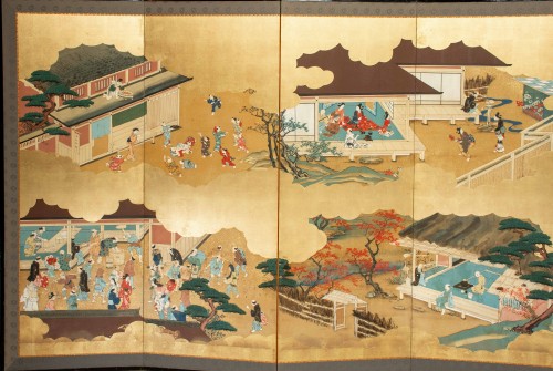 A Six-panel Japanese Screen Depicting Scenes Of Daily Life - Asian Works of Art Style 