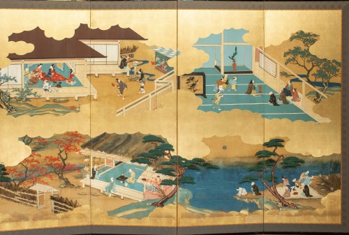 Asian Works of Art  - A Six-panel Japanese Screen Depicting Scenes Of Daily Life