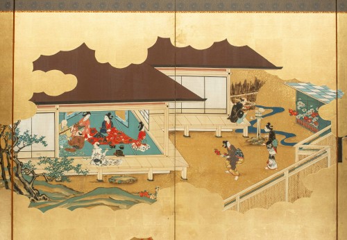 A Six-panel Japanese Screen Depicting Scenes Of Daily Life - 