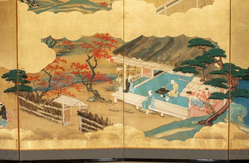 19th century - A Six-panel Japanese Screen Depicting Scenes Of Daily Life