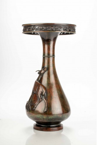 A Bronze Vase Depicting Two Deer In Relief With Masaaki Mark - 