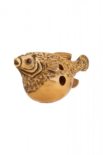 An Ivory Netsuke Depicting Fugu, Signed Gyokuzan