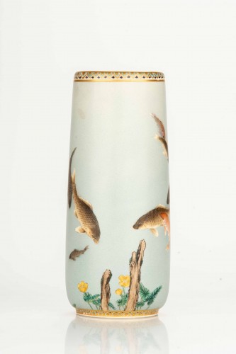 A Satsuma vase depicting a group of carp swimming in a stream - Asian Works of Art Style 