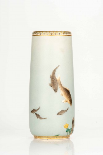 Asian Works of Art  - A Satsuma vase depicting a group of carp swimming in a stream