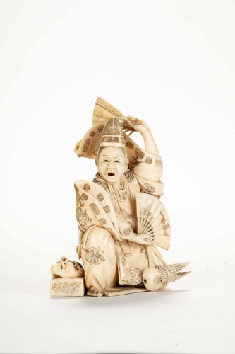 Asian Works of Art  - An Ivory Okimono Depicting A Dancer From Noh Theater, Japan Meiji Period