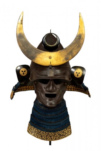 Casque de samouraï de type Kabuto Momonari et masque Menpo