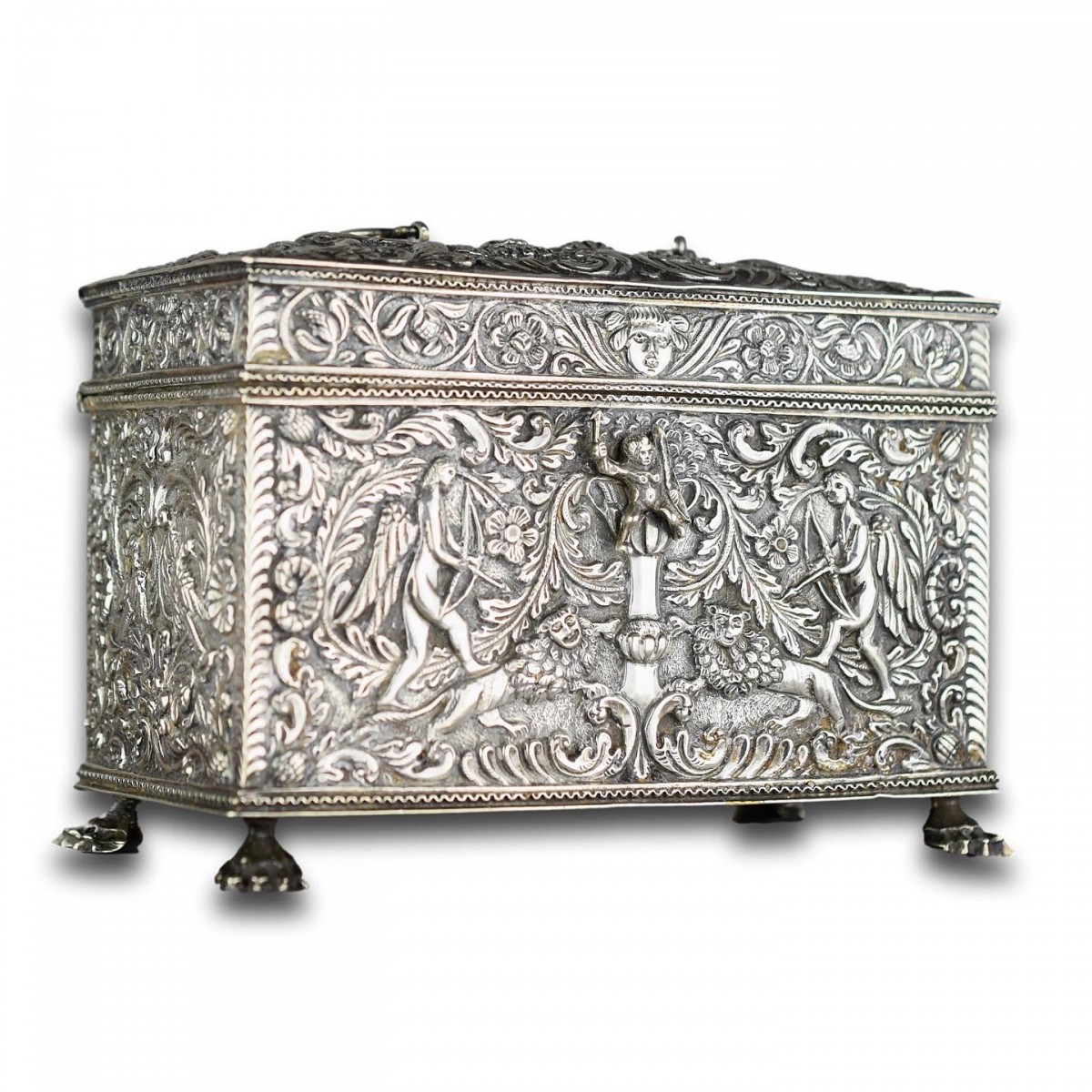 Repoussé silver century casket, Dutch19th marriage
