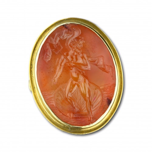 Gold ring with a carnelian intaglio of Neptun, Italy early 19th century - Antique Jewellery Style 