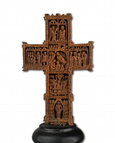 Cypress wood blessing cross, Mount Athos workshop 18th century - Religious Antiques Style 