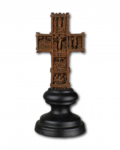 Religious Antiques  - Cypress wood blessing cross, Mount Athos workshop 18th century
