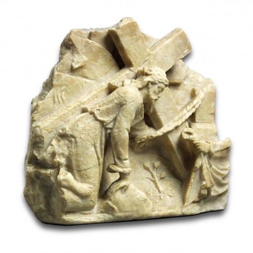 Fragmentary Alabaster Of Christ Carrying The Cross, 16th Century - Sculpture Style 