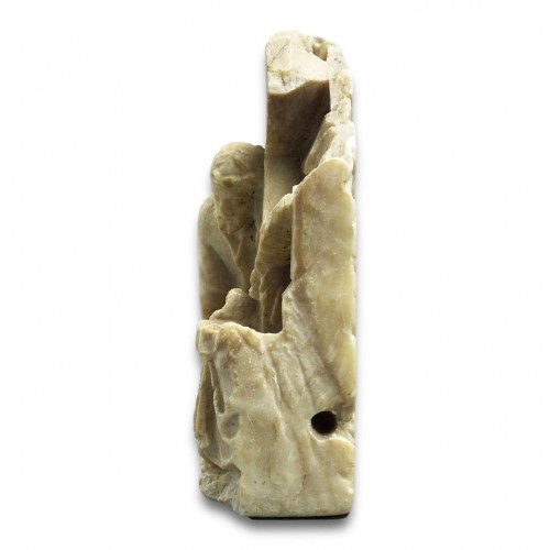 Antiquités - Fragmentary Alabaster Of Christ Carrying The Cross, 16th Century