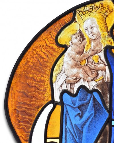 Glass & Crystal  - Beautiful Stained Glass Panel Of The Virgin And Child. German, Late 15th Ce