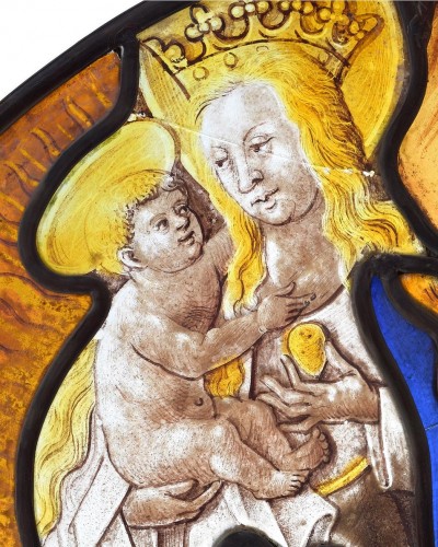  - Beautiful Stained Glass Panel Of The Virgin And Child. German, Late 15th Ce