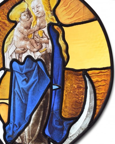Antiquités - Beautiful Stained Glass Panel Of The Virgin And Child. German, Late 15th Ce