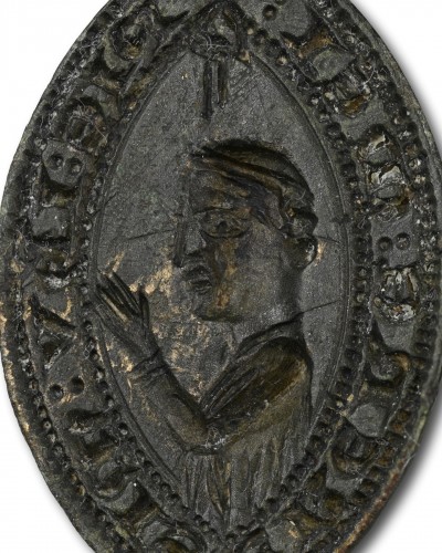 Sceau médiéval en bronze du 14e siècle - Pitié pour moi - Objets de Vitrine Style 