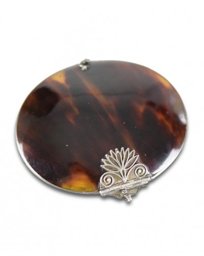  - Silver mounted tortoiseshell travelling mirror