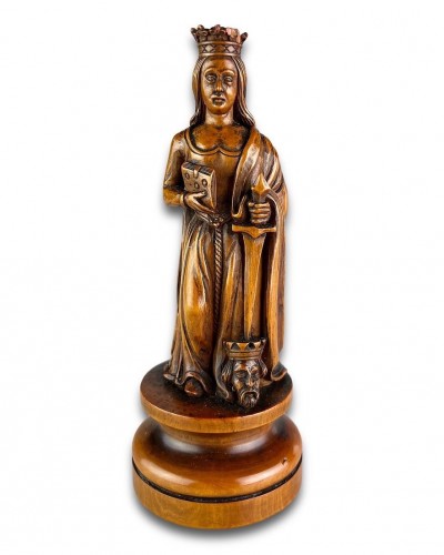 Boxwood sculpture of Saint Catherine of Alexandria - 