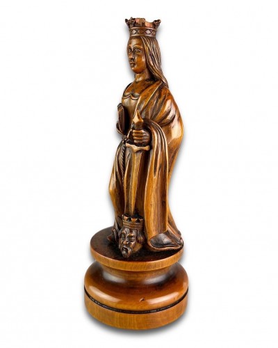  - Boxwood sculpture of Saint Catherine of Alexandria