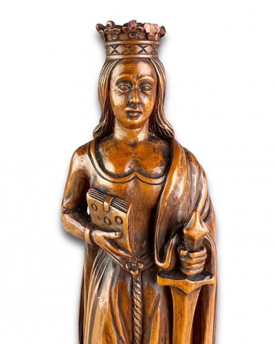 Antiquités - Boxwood sculpture of Saint Catherine of Alexandria