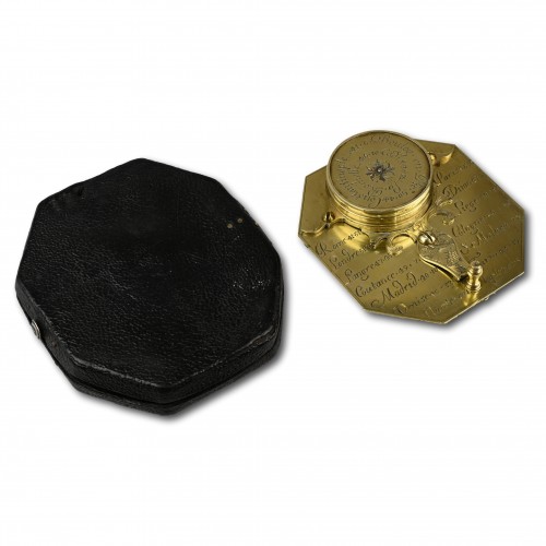  - Brass pocket sundial and compass by ‘P . Le Maire, Paris’