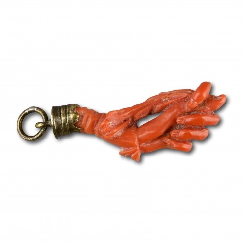  - Sicilian silver gilt mounted coral figa