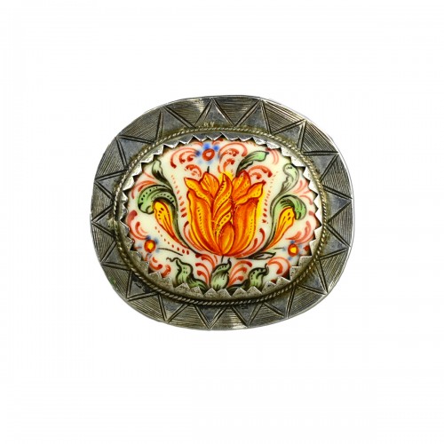 Silver and enamel snuff box with tulips