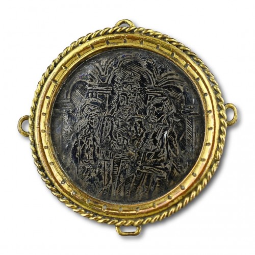 Antique Jewellery  - Niello hat badge with the marriage of the Virgin