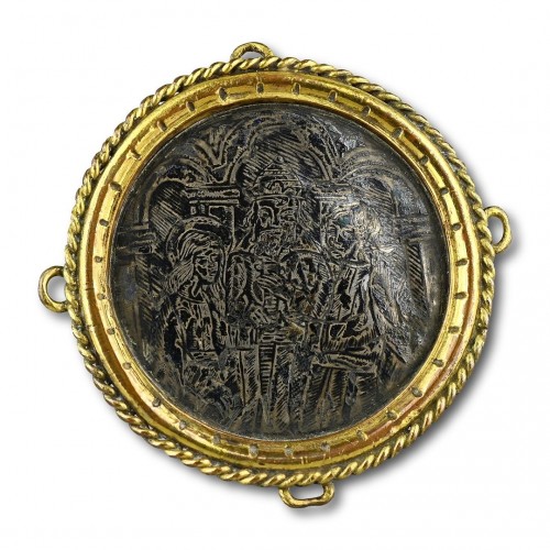 11th to 15th century - Niello hat badge with the marriage of the Virgin