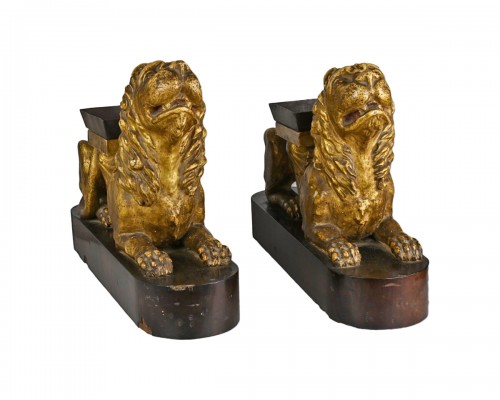Pair of gilt-wood lions
