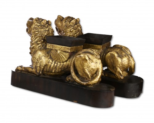 Pair of gilt-wood lions - 