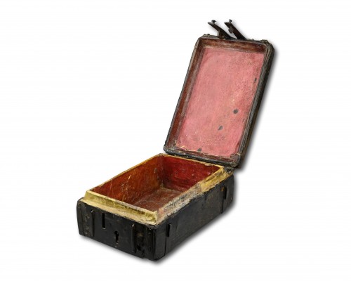 Iron mounted leather missal box - 