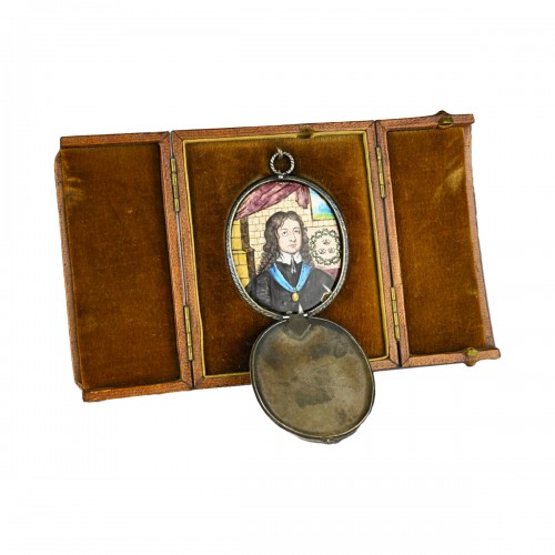 Carolean period enamel portrait miniature of a royalist