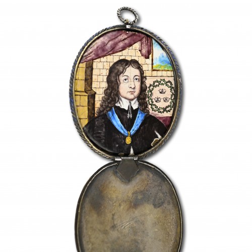 17th century - Carolean period enamel portrait miniature of a royalist