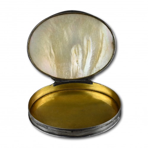 silverware & tableware  - Silver and mother of pearl snuff box